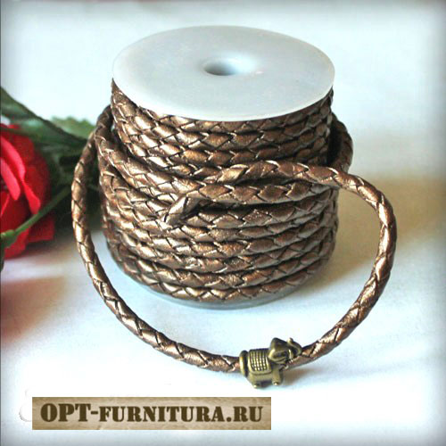 Шнур кожаный плетеный бронза 4 мм (1 м)